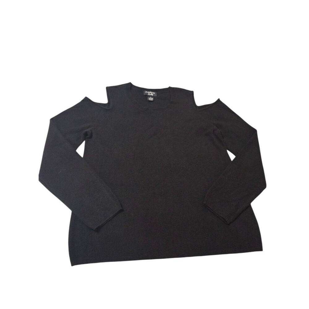Peck And Peck Luxury 100% Cashmere Black L Crew Neck Cold Shoulder Sweater A26.1